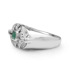 Palladium Emerald and Diamond Art Deco Ring