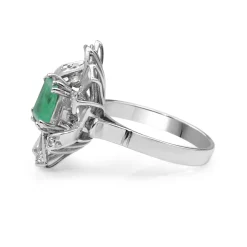 Palladium Emerald and Diamond Vintage Ring