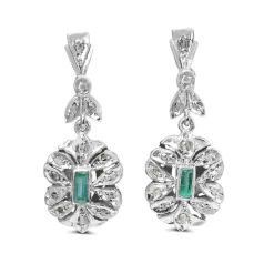 Palladium Emerald and Rose Cut Diamond Earrings