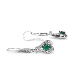 Palladium Emerald and Single Cut Diamond Deco Earrings