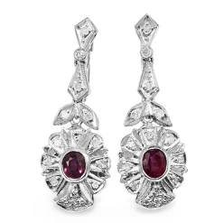 Palladium Ruby and Diamond Late Deco Earrings