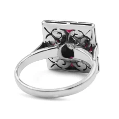 Palladium Ruby and Diamond Checkerboard Ring