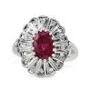Palladium Ruby and Single Cut Diamond Vintage Cluster Ring