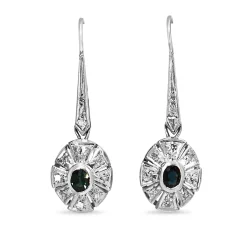 Palladium Sapphire and Diamond Deco Earrings