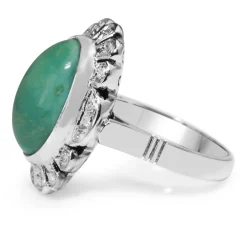 Palladium Turquoise and Diamond Deco Ring