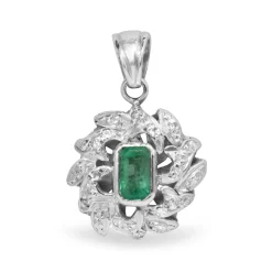 Palladium Vintage Emerald and Diamond Necklace