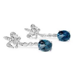 Palladium Vintage London Blue Topaz and Diamond Fleur De Lis Earrings