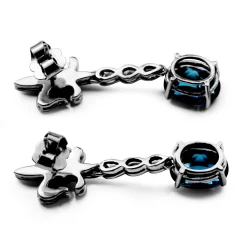 Palladium Vintage London Blue Topaz and Diamond Fleur De Lis Earrings