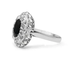 Palladium Vintage Sapphire and Diamond Cluster Ring