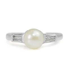 Platinum 6.5 mm Sea Pearl and Diamond Ring