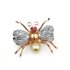 Platinum and 18ct Rose Gold Deco Ruby and Pearl Insect/Bee Brooch