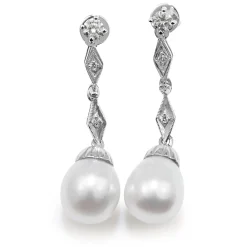 Platinum and 18ct White Gold Diamond and 11mm South Sea Pearl Earrings