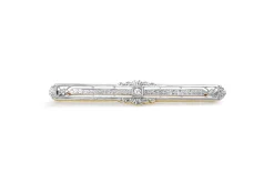 Platinum and 14ct Yellow Gold Filigree Diamond Brooch