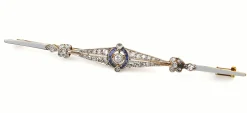 Platinum and 18ct Yellow Gold Art Deco Sapphire and Old Cut Diamond Brooch