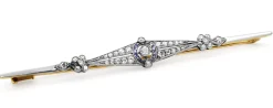 Platinum and 18ct Yellow Gold Art Deco Sapphire and Old Cut Diamond Brooch