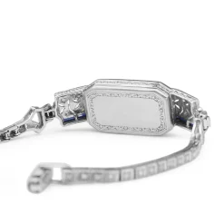 Platinum and Palladium Art Deco Aquamarine, Sapphire and Single Cut Diamond Bracelet