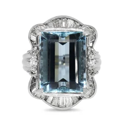 Platinum Aquamarine and Diamond Vintage Cocktail Ring