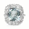 Platinum Art Deco Aquamarine and Single Cut Diamond Ring