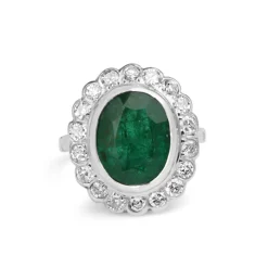 Platinum Art Deco Emerald and Old Cut Diamond Daisy Ring