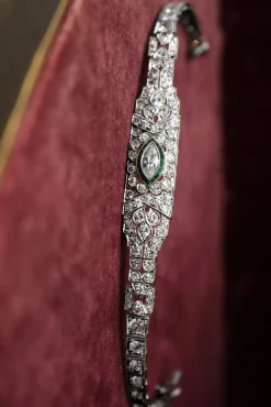 Platinum Art Deco Emerald and Diamond Bracelet