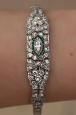 Platinum Art Deco Emerald and Diamond Bracelet
