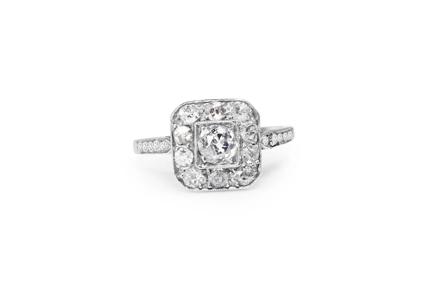 Platinum Art Deco Old Cut Diamond Cluster Ring