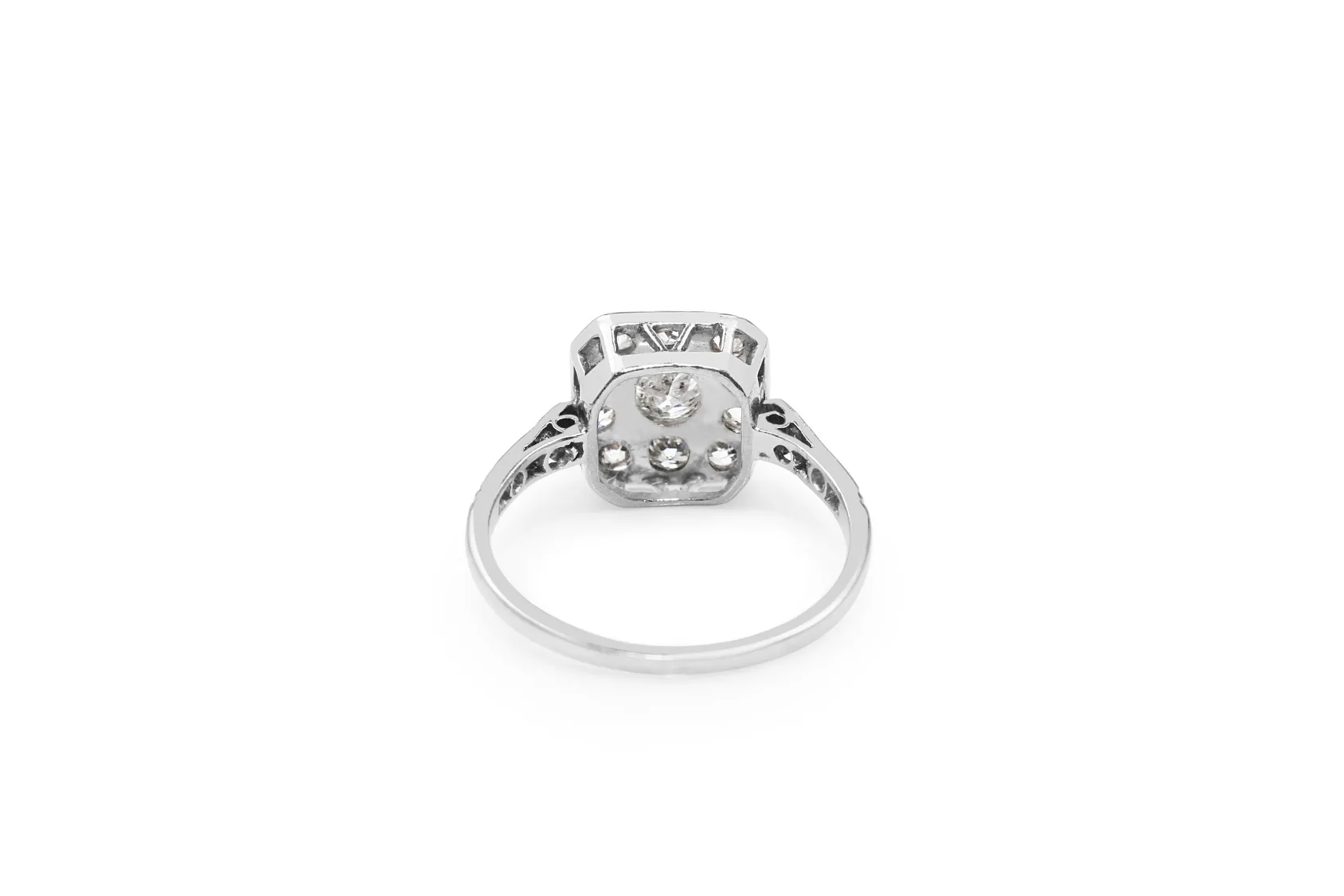 Platinum Art Deco Old Cut Diamond Cluster Ring