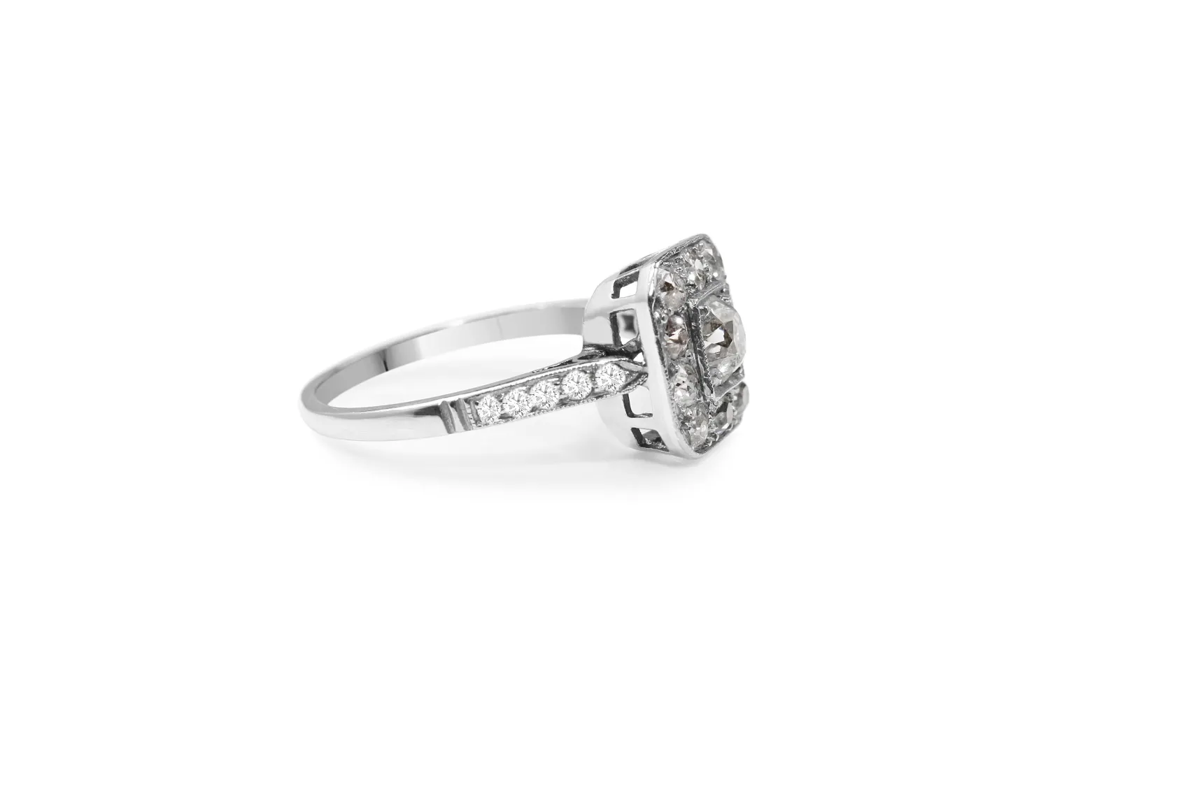 Platinum Art Deco Old Cut Diamond Cluster Ring