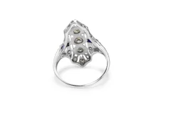 Platinum Art Deco Old Cut Diamond and Sapphire Ring