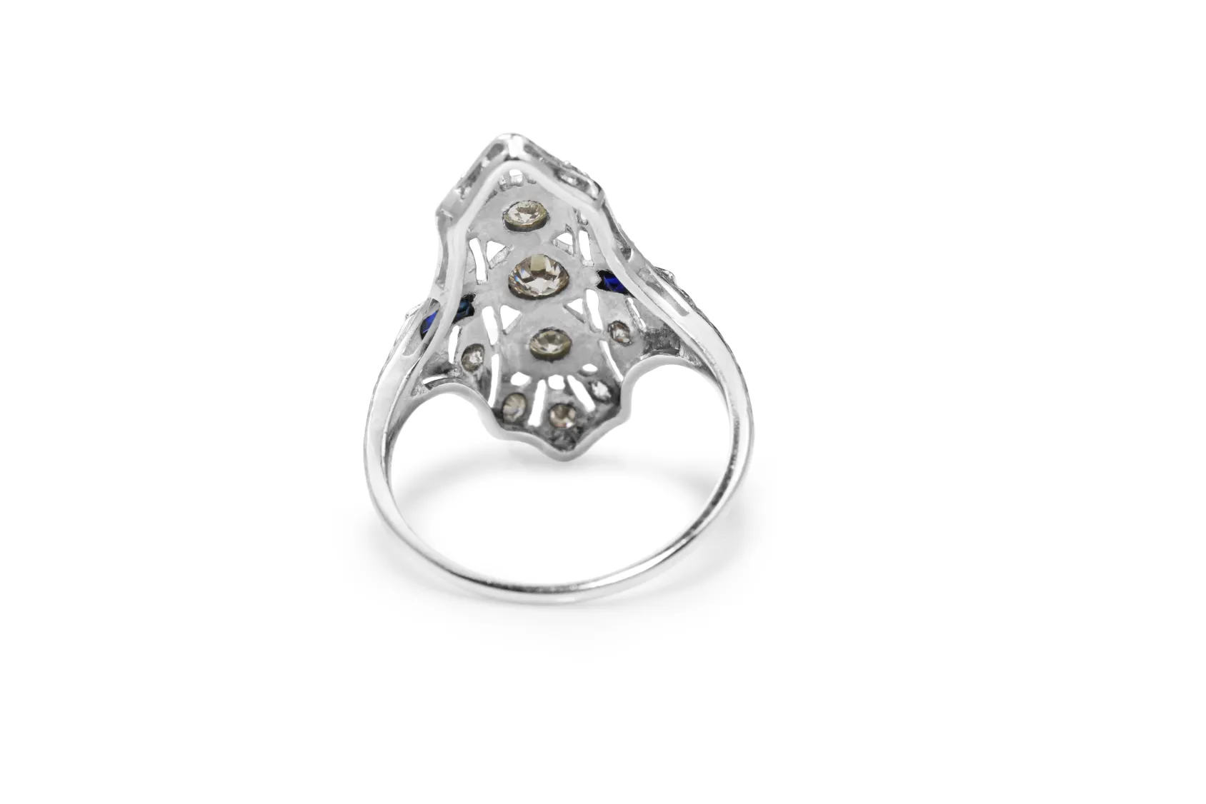 Platinum Art Deco Old Cut Diamond and Sapphire Ring