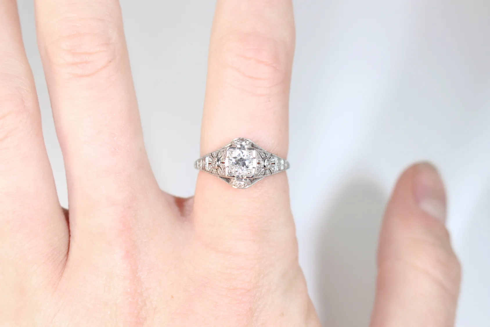 Platinum Art Deco Old Cut Diamond Ring
