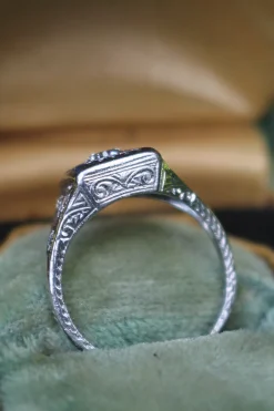 Platinum Art Deco Old Cut Diamond and Sapphire Ring