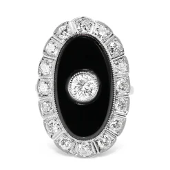 Platinum Art Deco Onyx and Diamond Daisy Ring