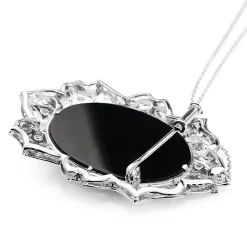 Platinum Art Deco Onyx and Old Cut Diamond Necklace / Brooch
