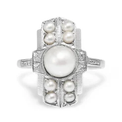 Platinum Art Deco Pearl Ring