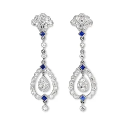 Platinum Art Deco Sapphire and Diamond Drop Earrings