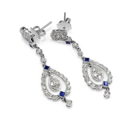 Platinum Art Deco Sapphire and Diamond Drop Earrings
