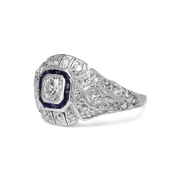 Platinum Art Deco Sapphire and Old Cut Diamond Ring