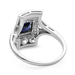 PLatinum Art Deco Sapphire and Old Cut Diamond Ring
