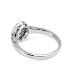 Platinum Art Deco Style Emerald and Diamond Halo Ring