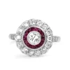 Platinum Art Deco Style Ruby and Diamond Ring