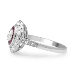 Platinum Art Deco Style Ruby and Diamond Ring