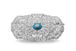 Platinum Art Deco Turquoise and Diamond Brooch