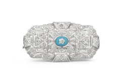 Platinum Art Deco Turquoise and Diamond Brooch