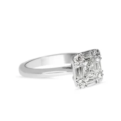 Platinum Asscher and Baguette Diamond Halo Ring