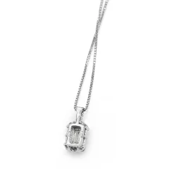 Platinum Baguette and Round Diamond Halo Necklace