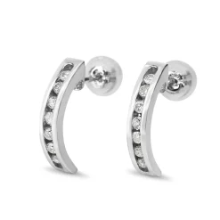 Platinum Channel Set Diamond Half Hoop Earrings