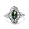 Platinum Deco Marquise Green Sapphire and Diamond Ring
