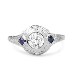 Platinum Deco Sapphire and Diamond Ring