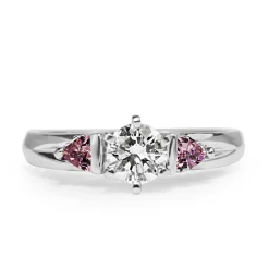 Platinum Diamond and Pink Sapphire 3 Stone Ring